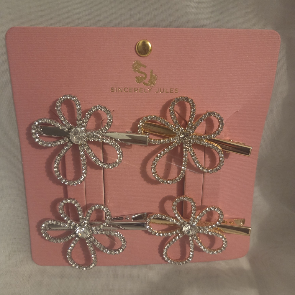 Sincerely Jules Metallic Flower Hair Clips